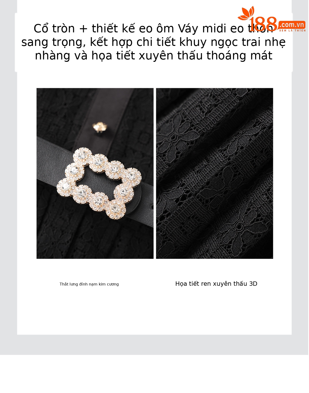 Đầm ren nữ tay ngắn cổ tròn phối ren hoa, dáng suông nhẹ nhàng — màu đen chi tiết 9