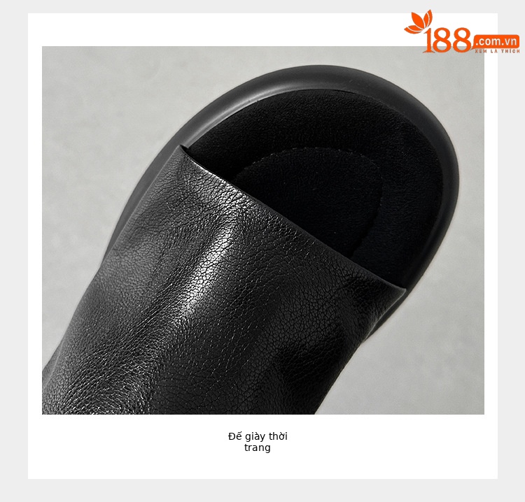 Dép lê nữ da cừu đế dày 7 cm, sandal hở mũi tăng chiều cao — đen chi tiết 7