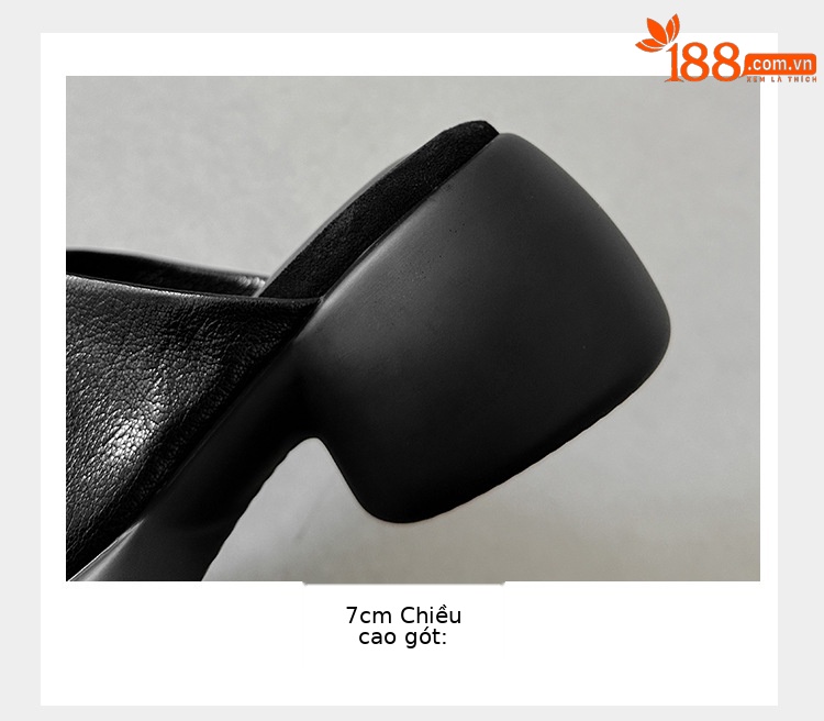 Dép lê nữ da cừu đế dày 7 cm, sandal hở mũi tăng chiều cao — đen chi tiết 9