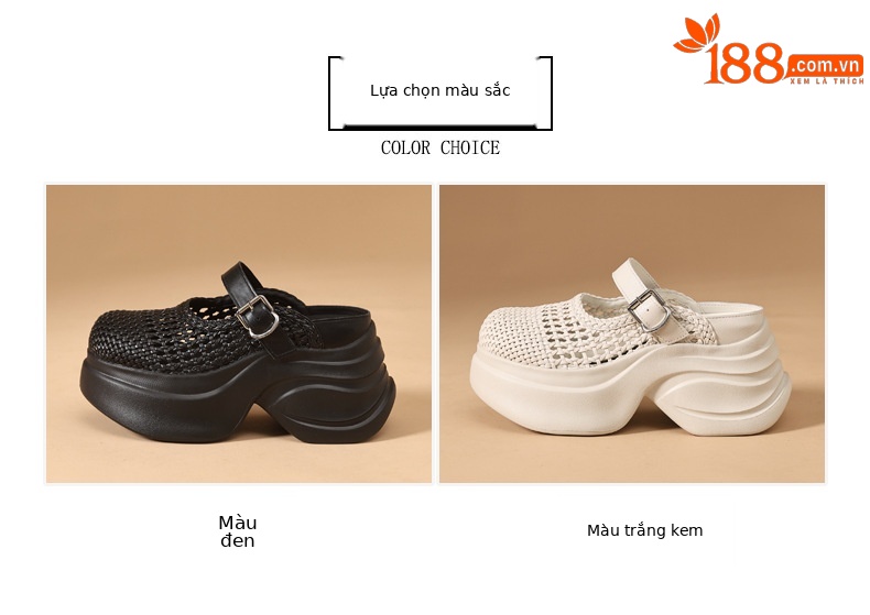 Dép sandal nữ đế dày tăng chiều cao, quai chữ V, mũi kín, phong cách xốp mát — màu đen chi tiết 2