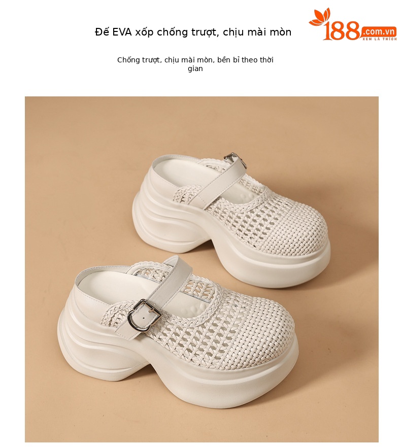 Dép sandal nữ đế dày tăng chiều cao, quai chữ V, mũi kín, phong cách xốp mát — màu đen chi tiết 10