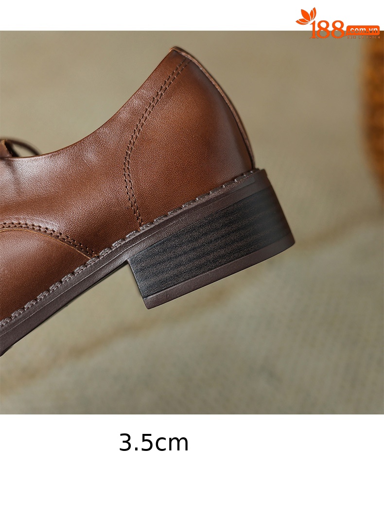 Giày lười nữ mũi vuông kiểu Anh dây buộc miệng sâu cổ điển — màu nâu chi tiết 27