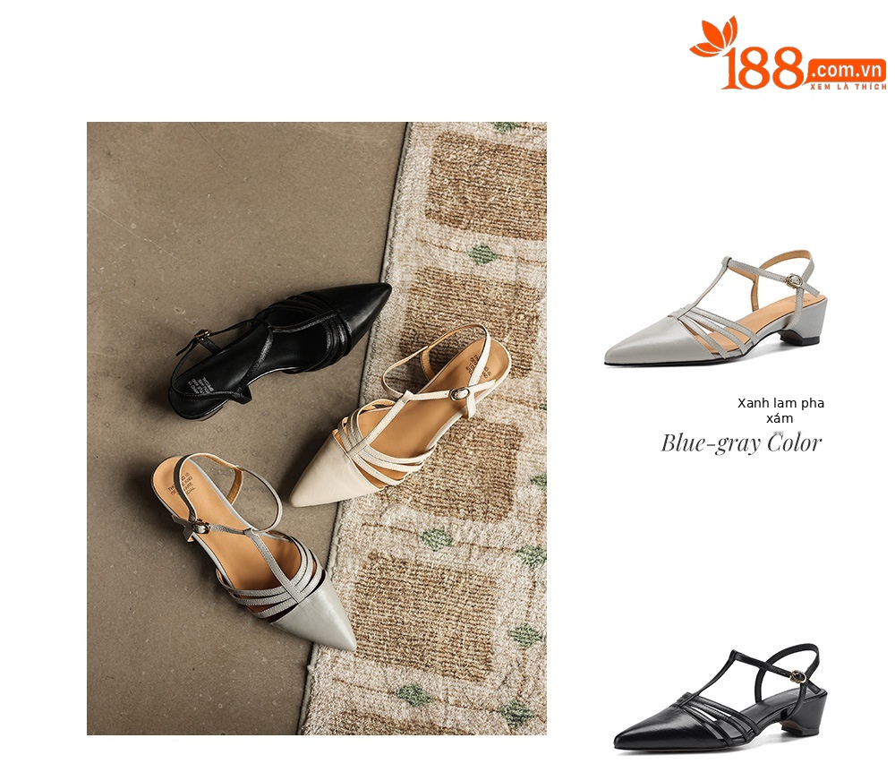 Sandal nữ mũi nhọn quai chữ T gót 5 cm phong cách Hàn Quốc — đen chi tiết 4