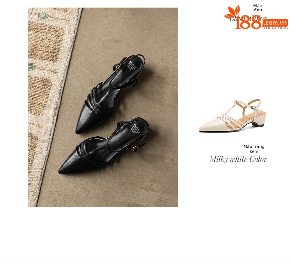 Sandal nữ mũi nhọn quai chữ T gót 5 cm phong cách Hàn Quốc — đen chi tiết 5