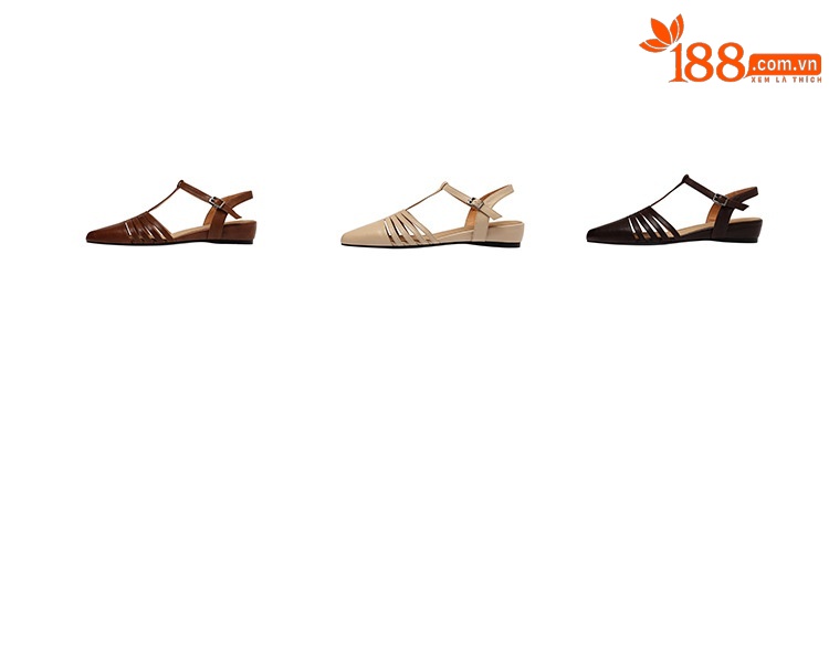 Sandal nữ hở mũi gót thấp 3 cm, quai dệt đinh tạo kiểu cổ điển — Sữa hạnh nhân chi tiết 4