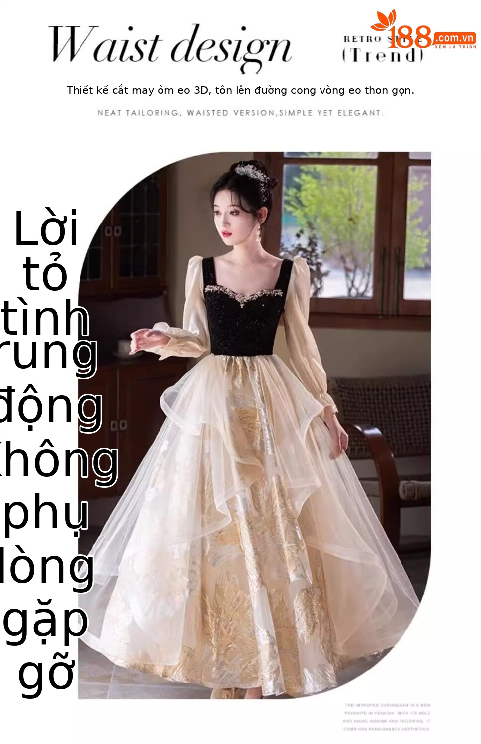 Đầm dạ hội nữ kiểu Pháp cổ yếm dáng suông midi — Màu ảnh 2503 chi tiết 2