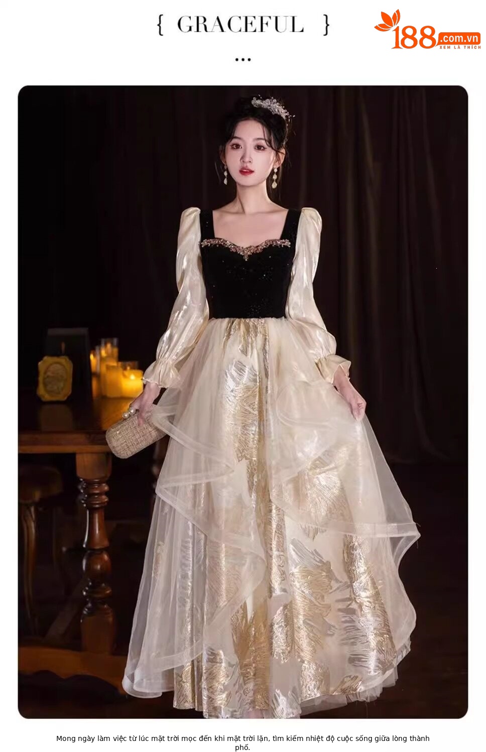 Đầm dạ hội nữ kiểu Pháp cổ yếm dáng suông midi — Màu ảnh 2503 chi tiết 6