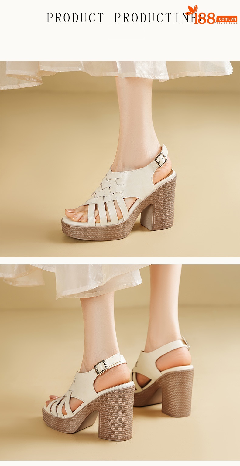 Sandal cao gót nữ hở mũi quai ngang khóa, gót 10.5 cm — đen chi tiết 2