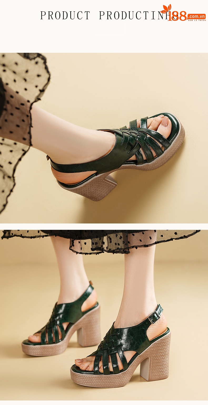 Sandal cao gót nữ hở mũi quai ngang khóa, gót 10.5 cm — đen chi tiết 5