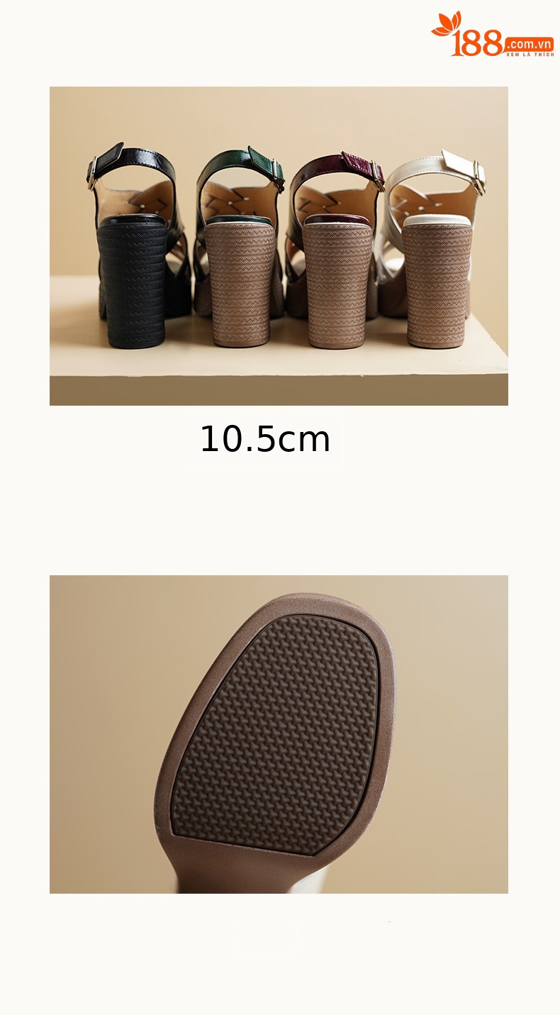 Sandal cao gót nữ hở mũi quai ngang khóa, gót 10.5 cm — đen chi tiết 11