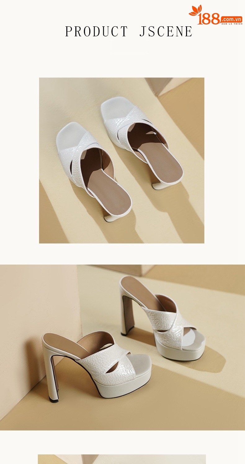 Sandal cao gót nữ hở mũi gót thô 13,5 cm — đen chi tiết 4