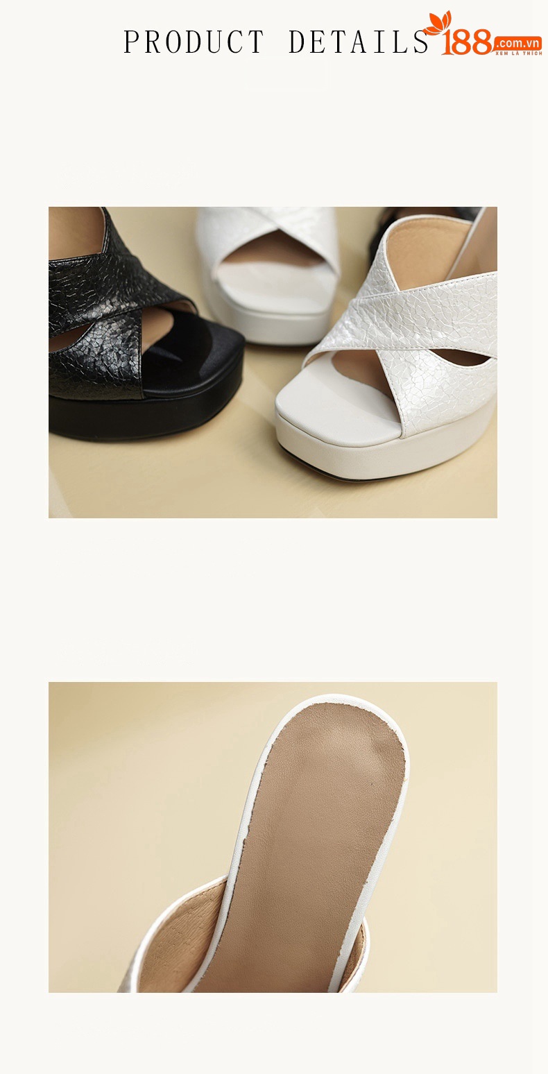 Sandal cao gót nữ hở mũi gót thô 13,5 cm — đen chi tiết 6