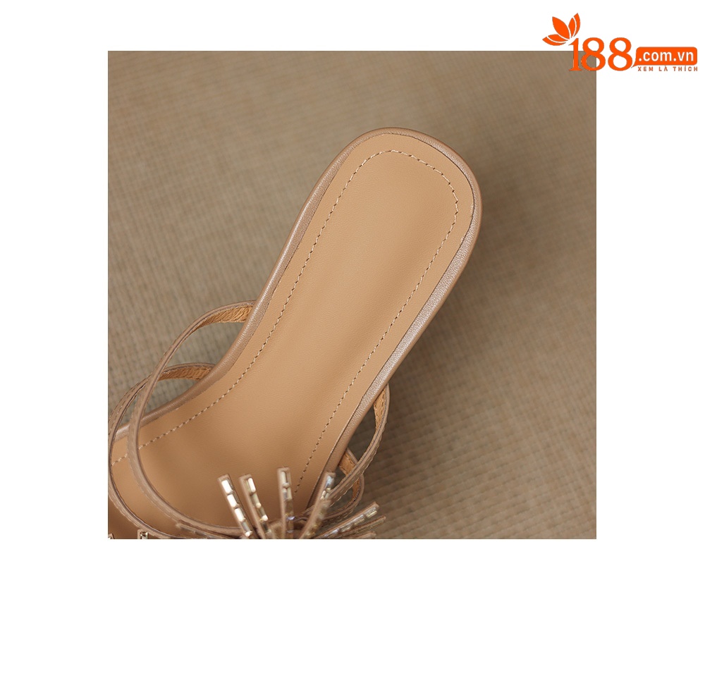 Sandal cao gót nữ hở mũi đế xuồng đính đá pha lê, gót 5 cm, chất da bò mềm — màu trắng ngà chi tiết 14