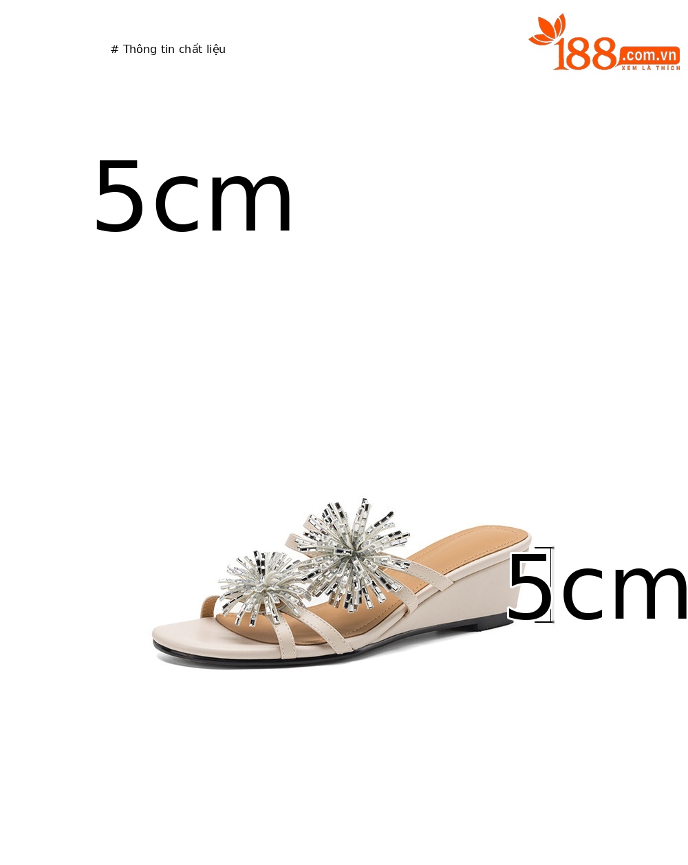 Sandal cao gót nữ hở mũi đế xuồng đính đá pha lê, gót 5 cm, chất da bò mềm — màu trắng ngà chi tiết 3