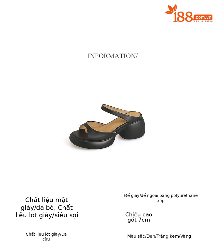Sandal cao gót hở mũi nữ phong cách Pháp đế dày chống trượt — màu đen, màu trắng ngà, màu vàng chi tiết 2
