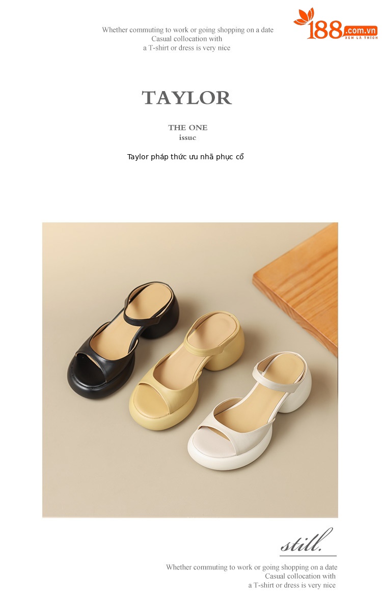 Sandal cao gót hở mũi nữ phong cách Pháp đế dày chống trượt — màu đen, màu trắng ngà, màu vàng chi tiết 15