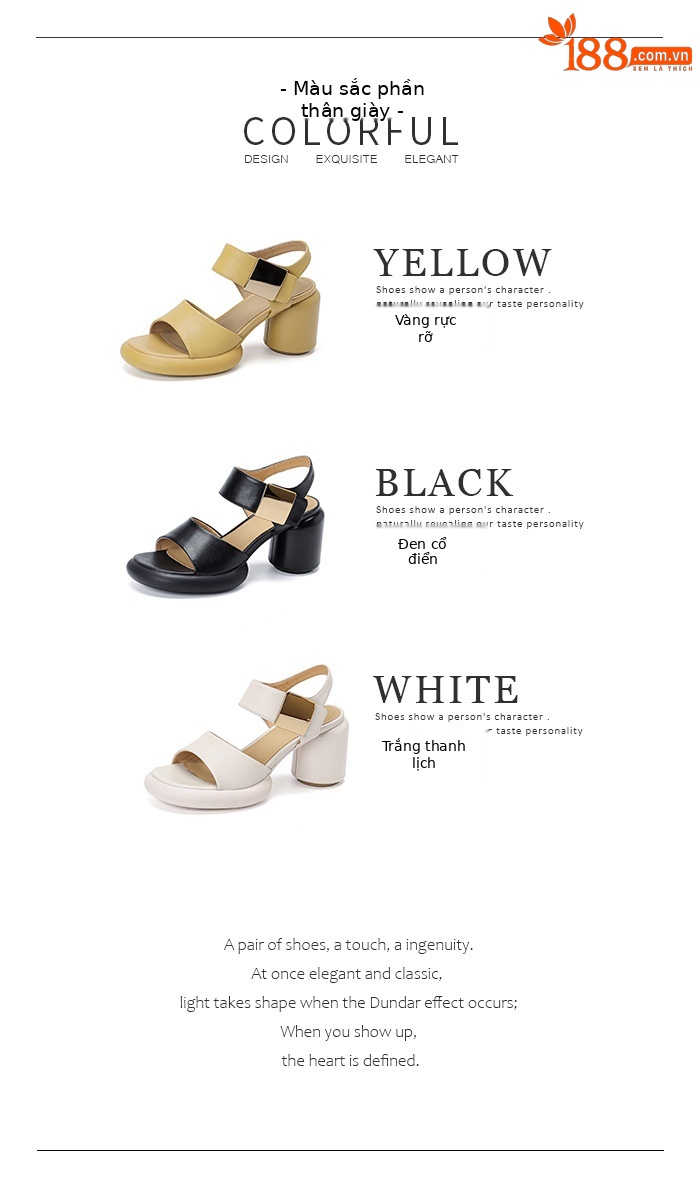 Sandal cao gót nữ mũi hở quai ngang kim loại, đế dày gót vuông, khóa dán — màu đen, màu trắng, màu vàng chi tiết 3