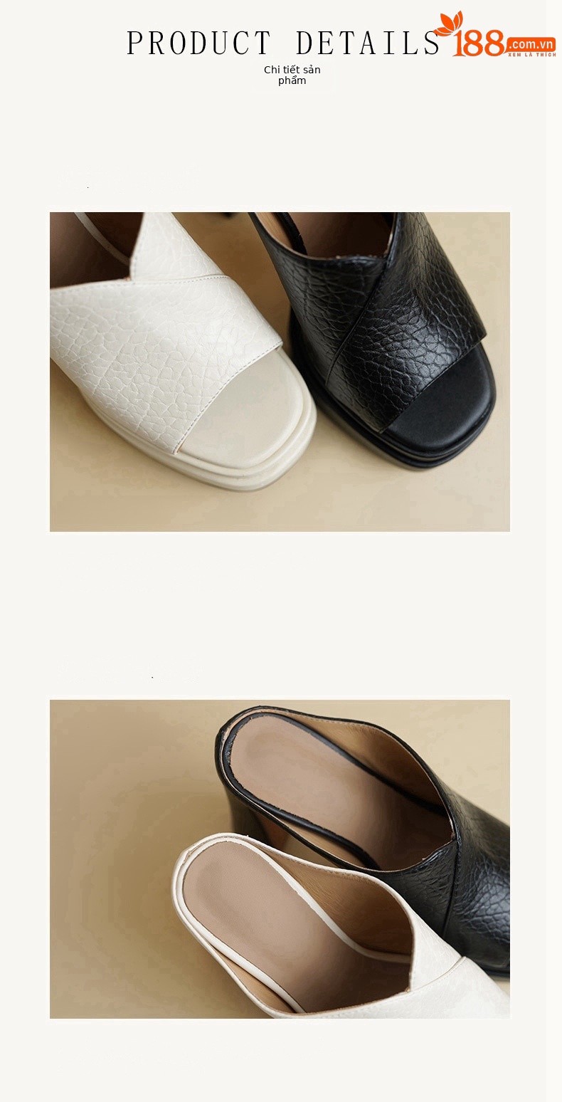 Sandal cao gót nữ mũi hở da bò gót thô đế dày 13 cm — đen chi tiết 7