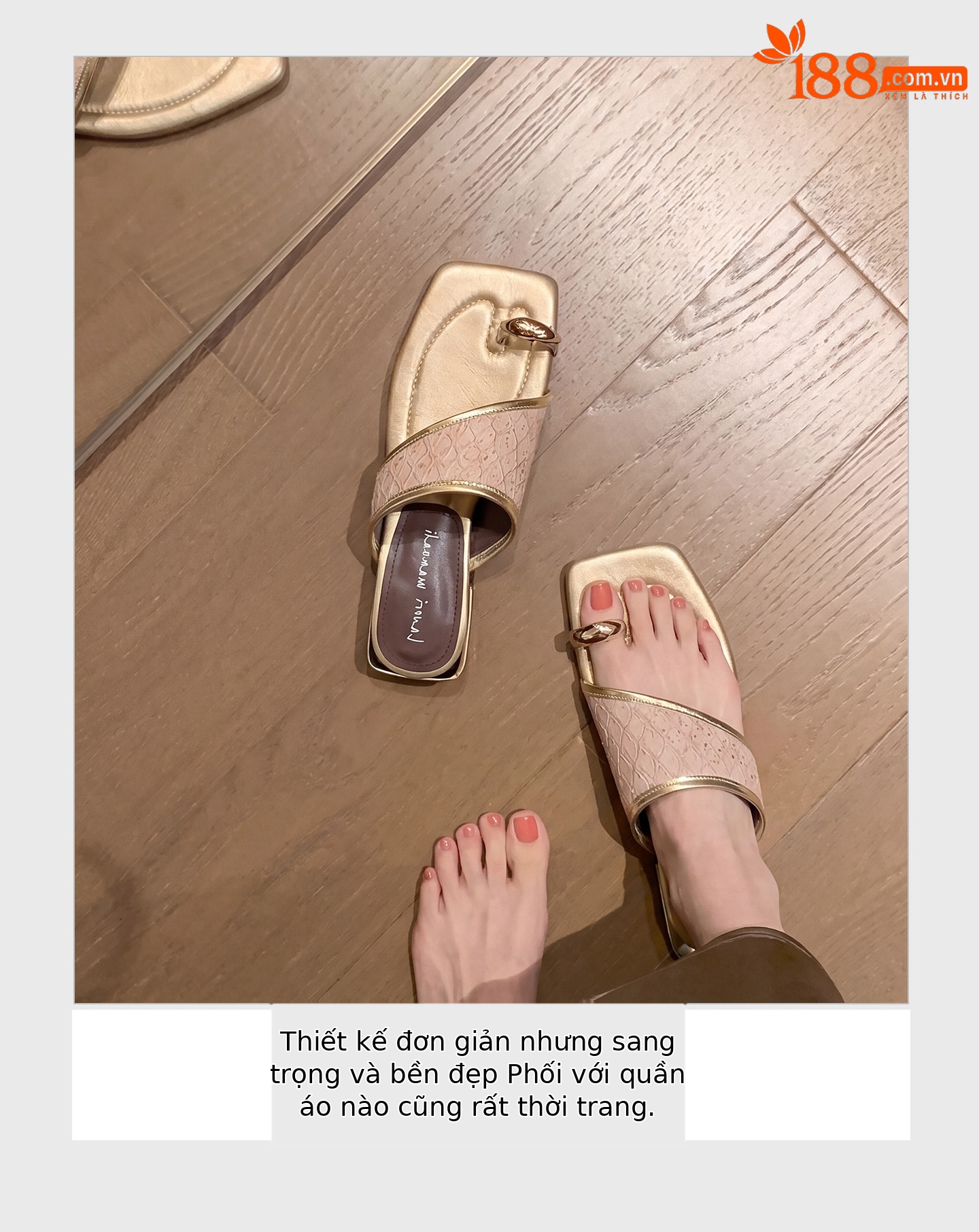 Dép sandal xỏ ngón nữ đế bệt phong cách Pháp mũi vuông, chất liệu giả da cá sấu, quai đan dệt — màu thiên thanh, màu hồng, màu trắng ngà chi tiết 4