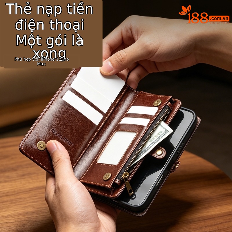 Ốp lưng da thật iPhone 17 Pro Max có giá đỡ từ tính, nắp gập kèm khe cắm thẻ — iphone17promax túi da cổ điển nâu, iphone17promax túi da cổ điển đen