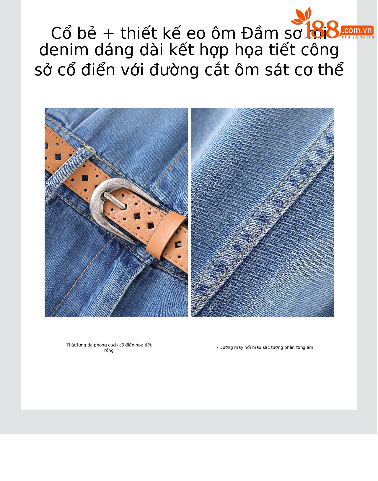 Váy denim nữ cạp cao dáng chữ A tay ngắn mùa hè — Cao bồi xanh chi tiết 9