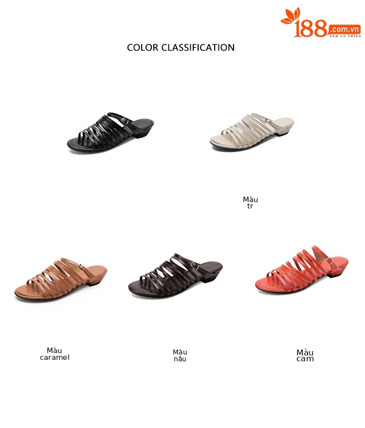 Dép sandal nữ quai chữ V đế bệt dây da bò phong cách La Mã — màu nâu chi tiết 4