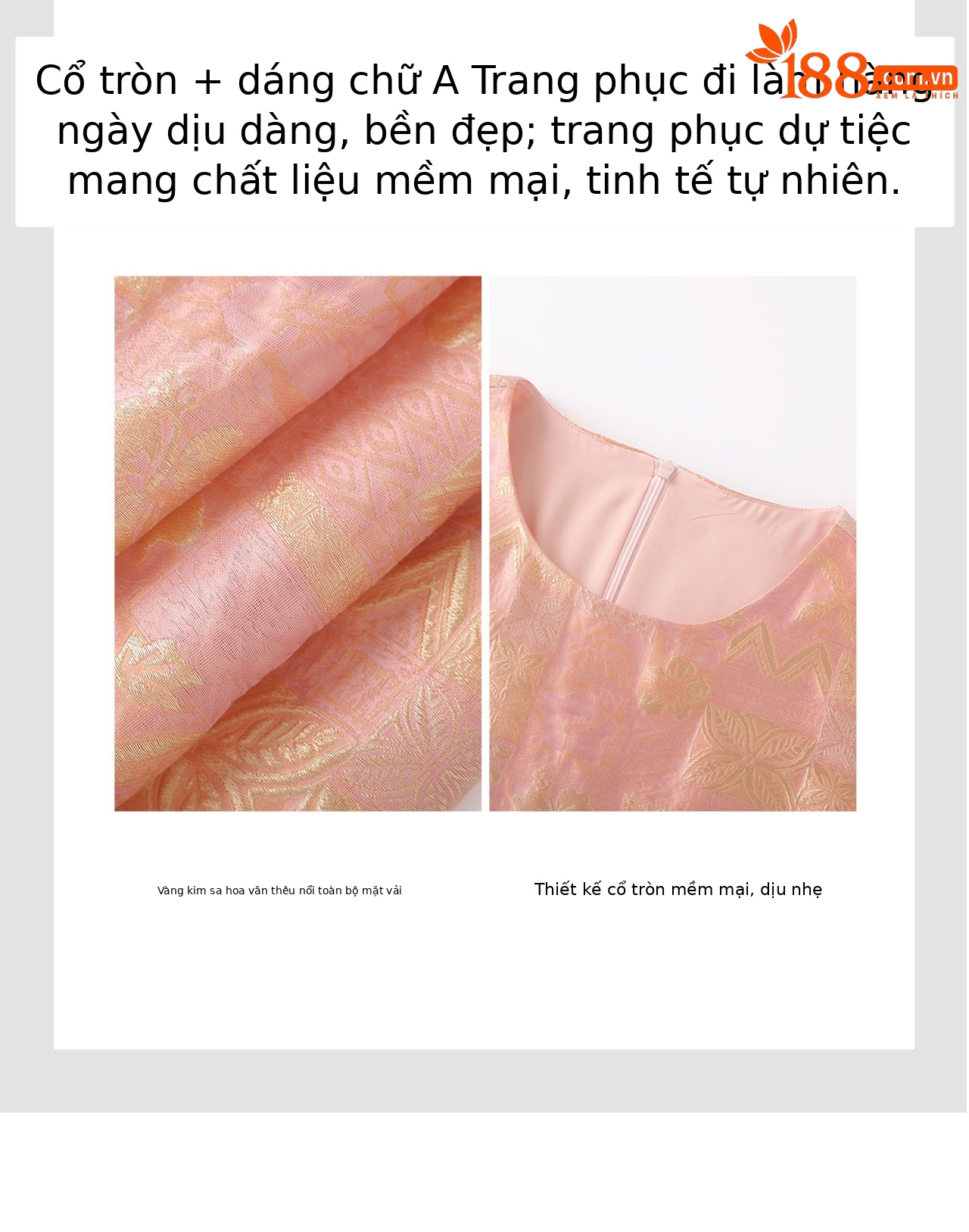 Đầm chữ A nữ jacquard họa tiết hoa nhí phong cách tiểu thư — màu hồng chi tiết 9