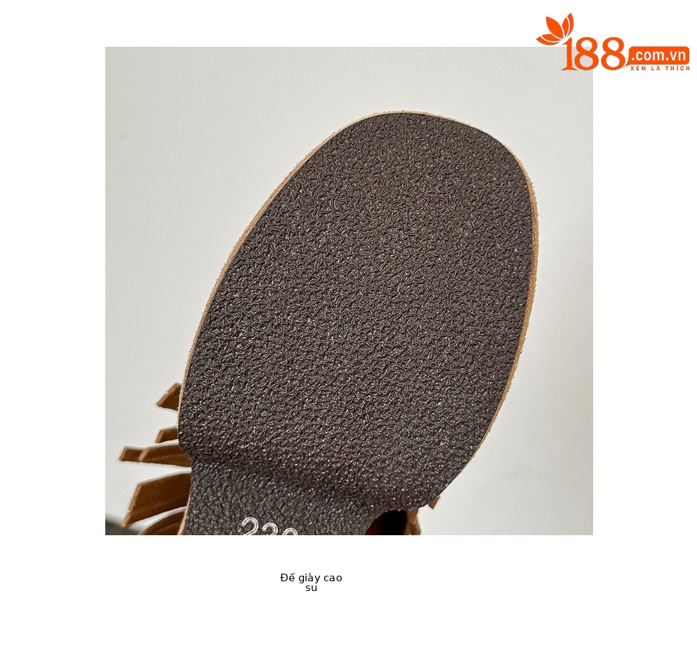Sandal nữ hở mũi đế dày gót 11 cm tua rua quai ngang khóa — nâu sẫm chi tiết 18