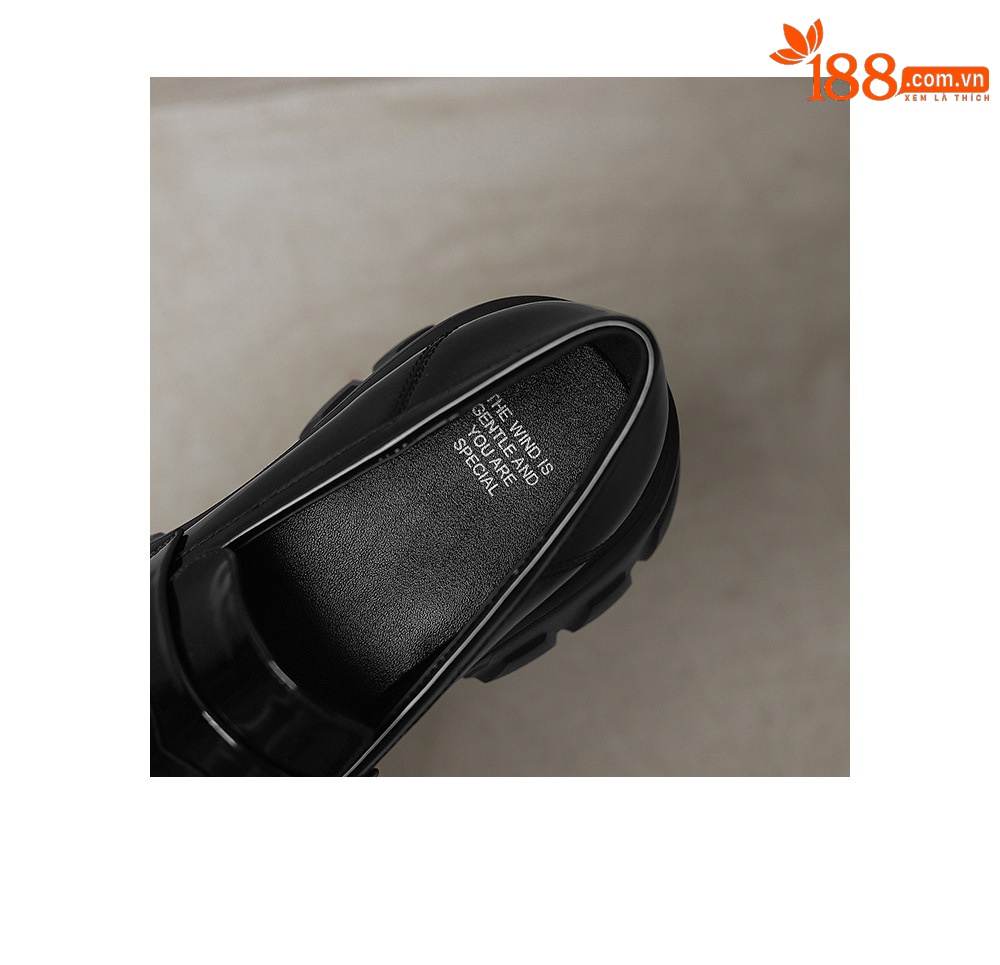 Giày loafer nữ đế xuồng cao gót phong cách Anh quốc cổ điển — đen chi tiết 16