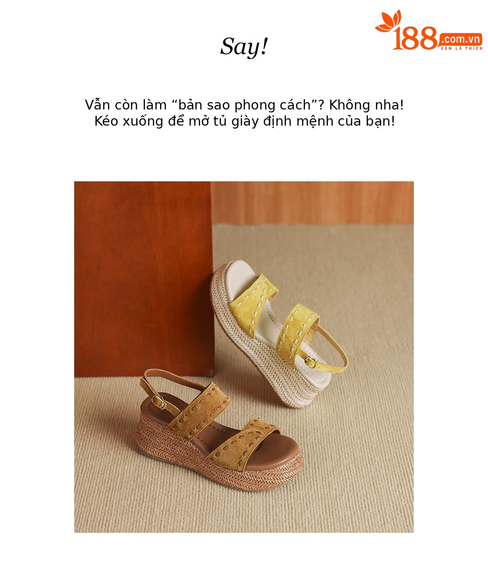 Sandal nữ đế xuồng đan rơm cao gót, quai ngang một dây, phong cách hè thoải mái — Màu caramel, màu vàng chi tiết 2