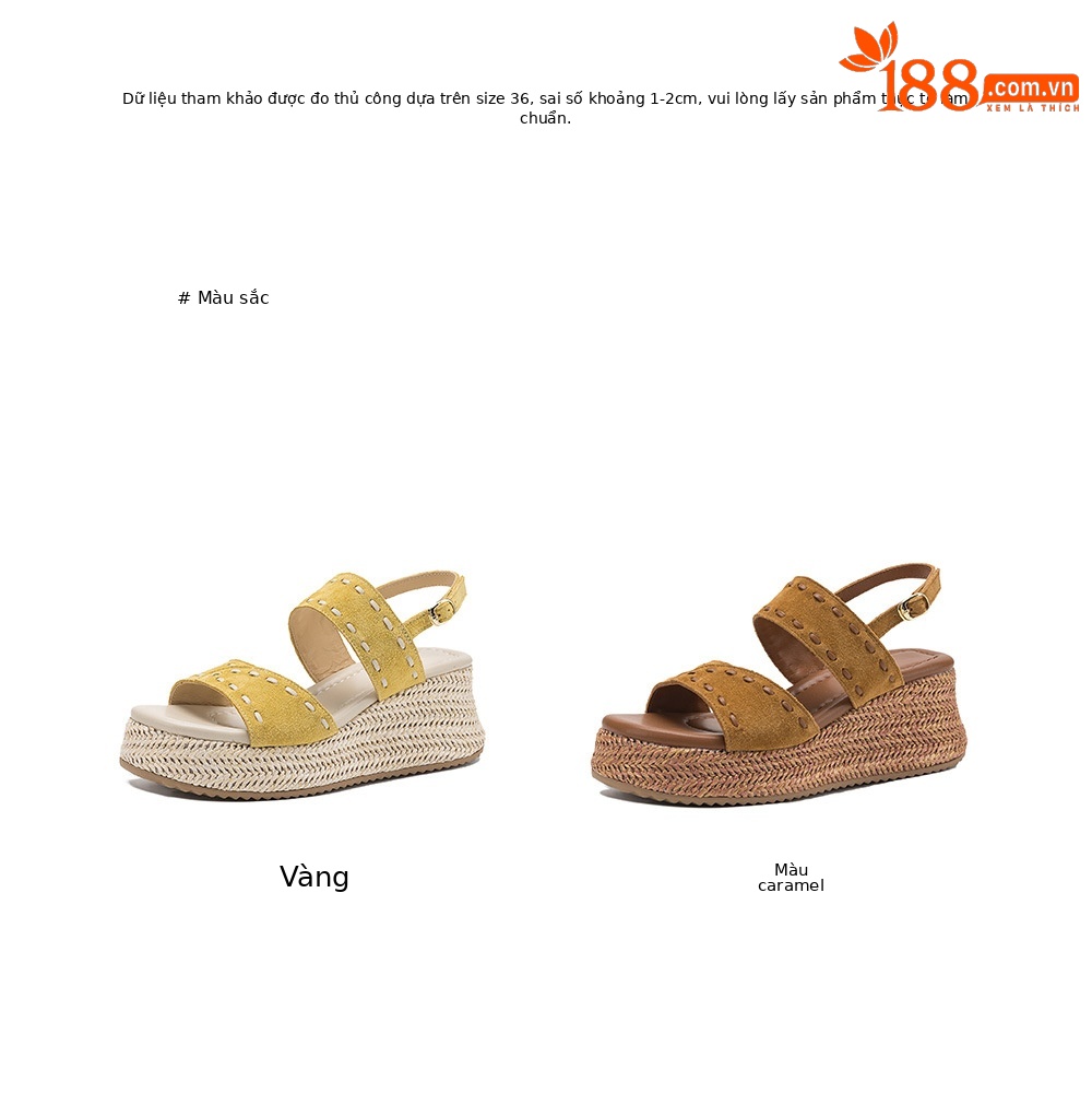 Sandal nữ đế xuồng đan rơm cao gót, quai ngang một dây, phong cách hè thoải mái — Màu caramel, màu vàng chi tiết 4