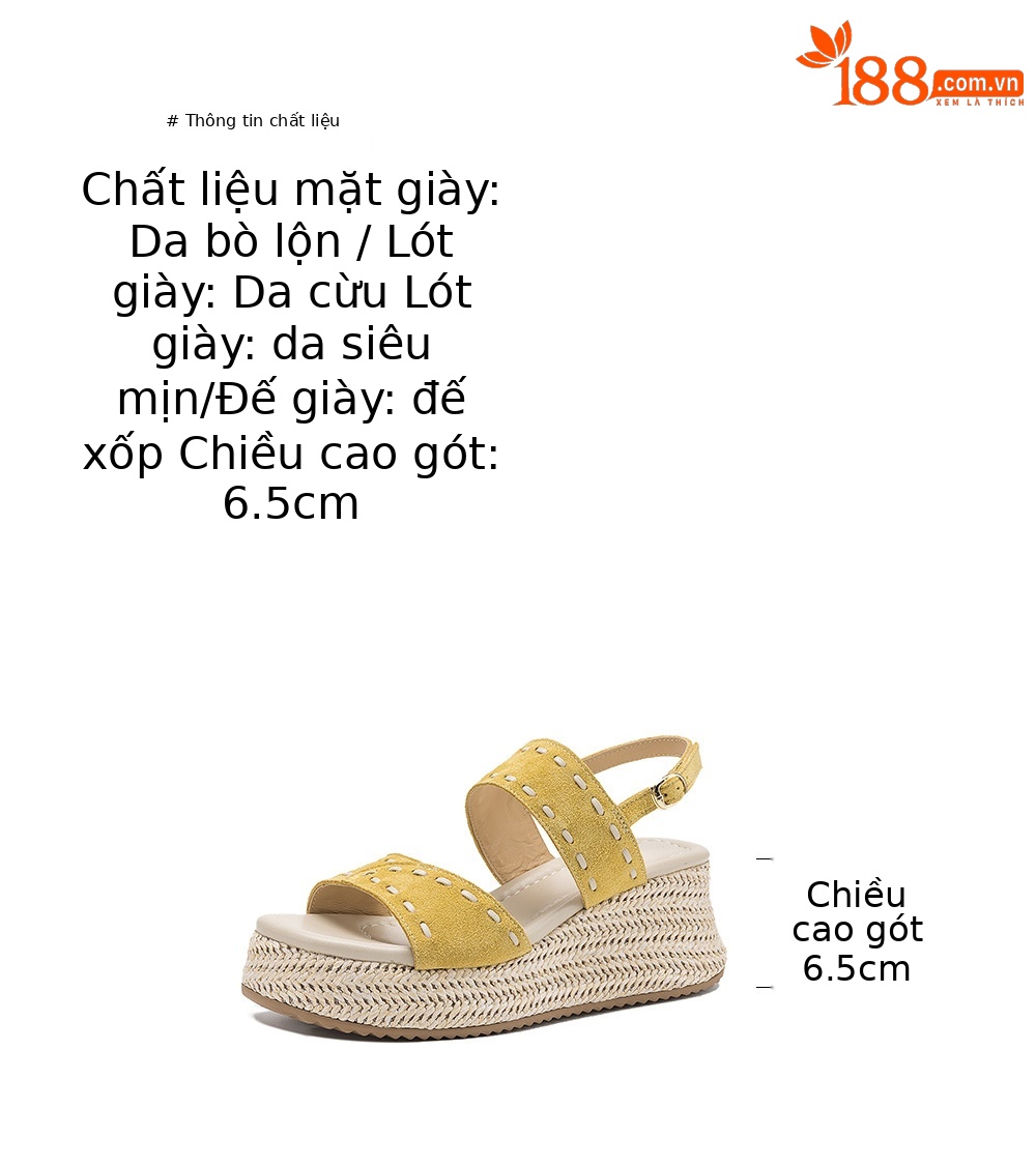Sandal nữ đế xuồng đan rơm cao gót, quai ngang một dây, phong cách hè thoải mái — Màu caramel, màu vàng chi tiết 3
