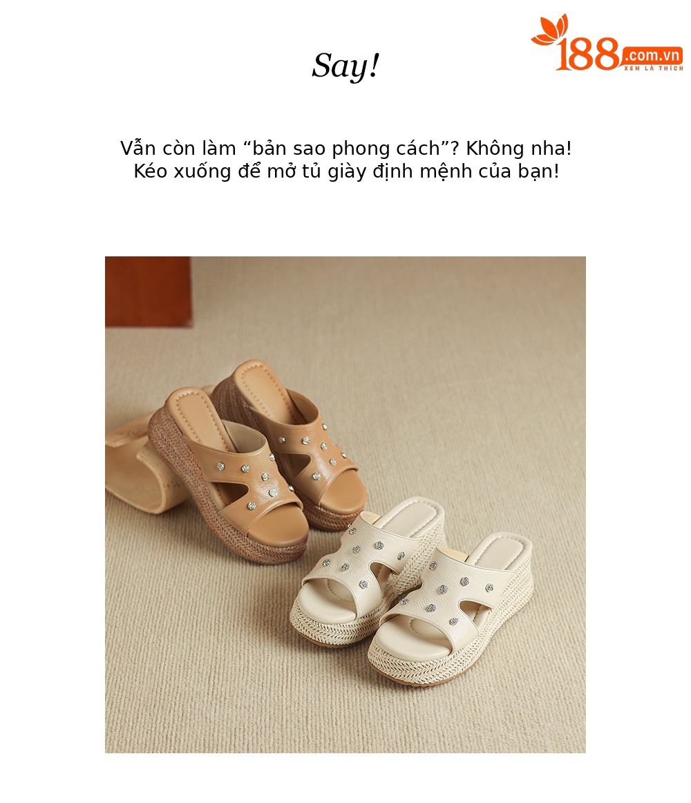 Dép sandal nữ quai chữ V đế đan thô đinh tán mũi hở — Trà sữa màu, màu trắng ngà chi tiết 2