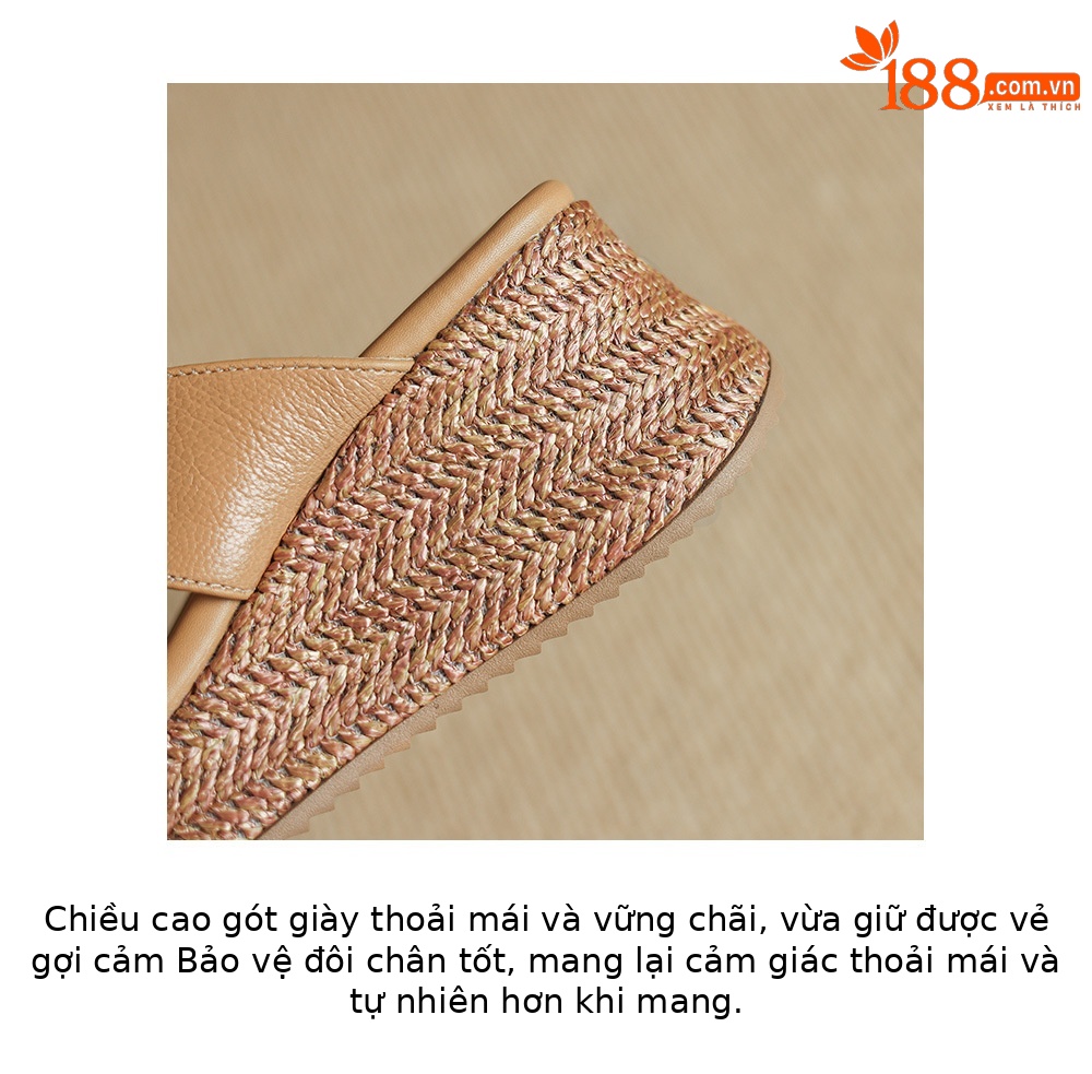 Dép sandal nữ quai chữ V đế đan thô đinh tán mũi hở — Trà sữa màu, màu trắng ngà chi tiết 6