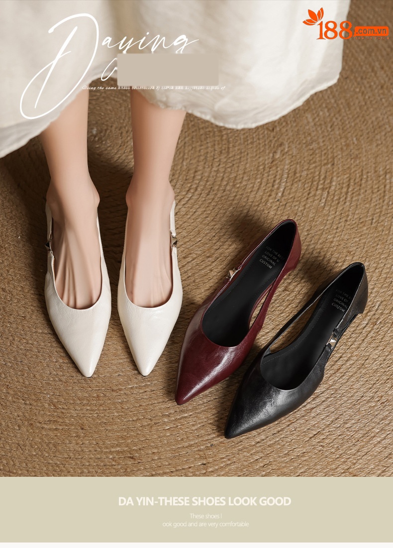 Sandal nữ da cừu mũi nhọn gót thấp hở mũi kiểu Hàn Quốc — đen chi tiết 1