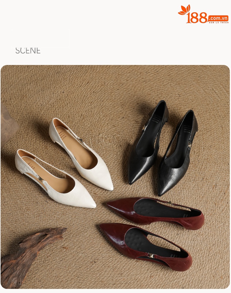 Sandal nữ da cừu mũi nhọn gót thấp hở mũi kiểu Hàn Quốc — đen chi tiết 20