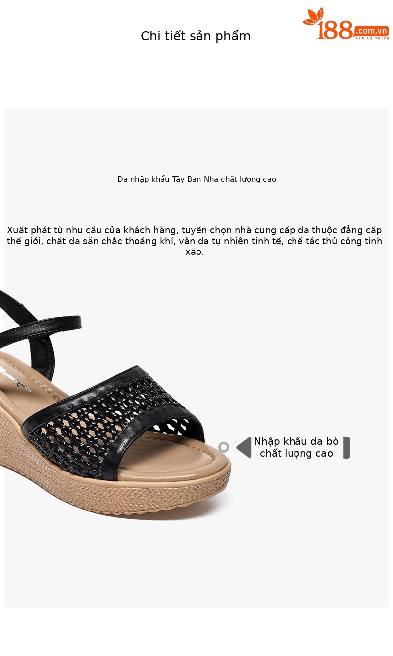 Sandal nữ đế xuồng tăng chiều cao quai ngang hở mũi — màu đen chi tiết 2