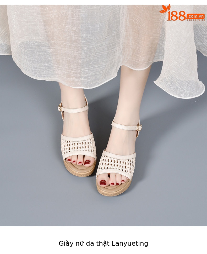 Sandal nữ đế xuồng tăng chiều cao quai ngang hở mũi — màu đen chi tiết 4