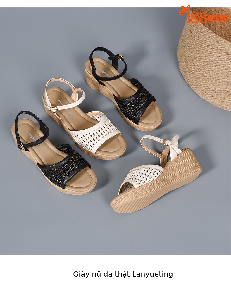 Sandal nữ đế xuồng tăng chiều cao quai ngang hở mũi — màu đen chi tiết 9