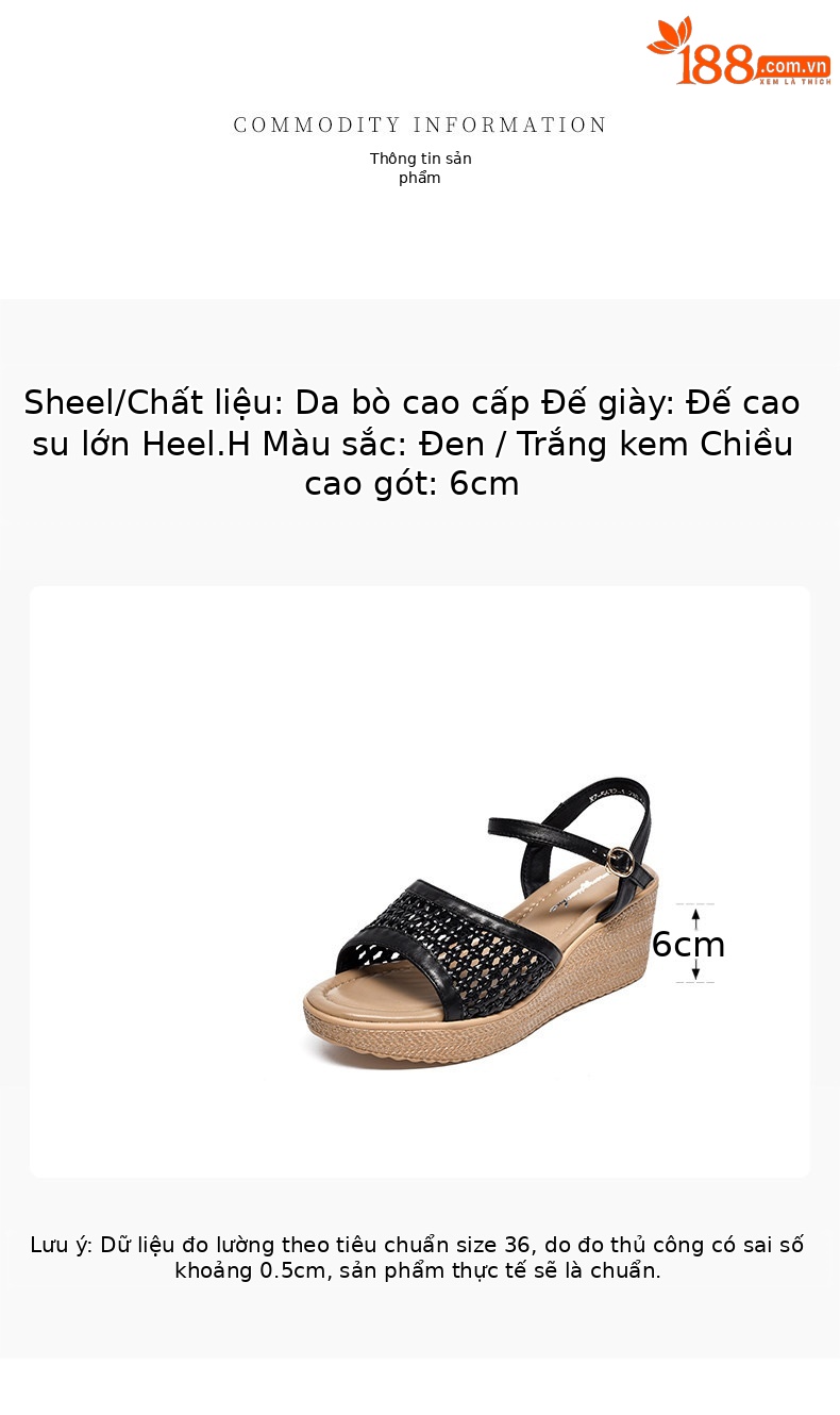 Sandal nữ đế xuồng tăng chiều cao quai ngang hở mũi — màu đen chi tiết 1