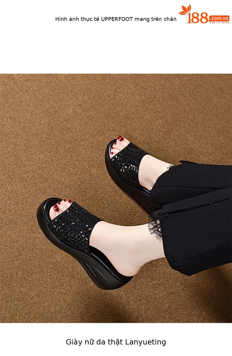 Dép sandal nữ đế xuồng bít mũi đính đá pha lê quai chữ V — màu đen chi tiết 2