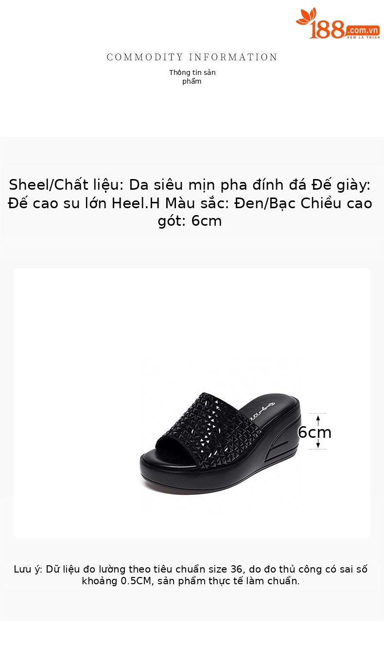 Dép sandal nữ đế xuồng bít mũi đính đá pha lê quai chữ V — màu đen chi tiết 1