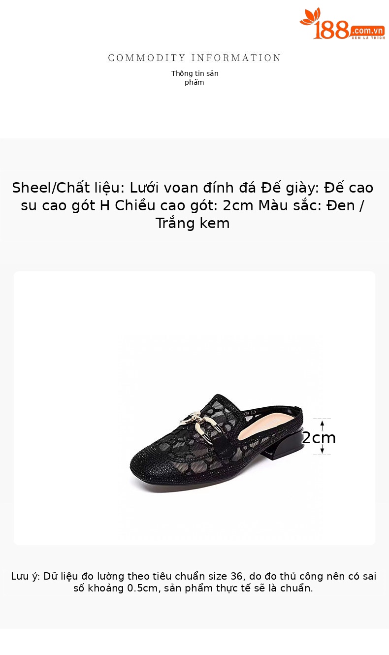Dép sandal nữ mũi vuông lưới sợi gót thấp thoáng khí — màu đen chi tiết 1