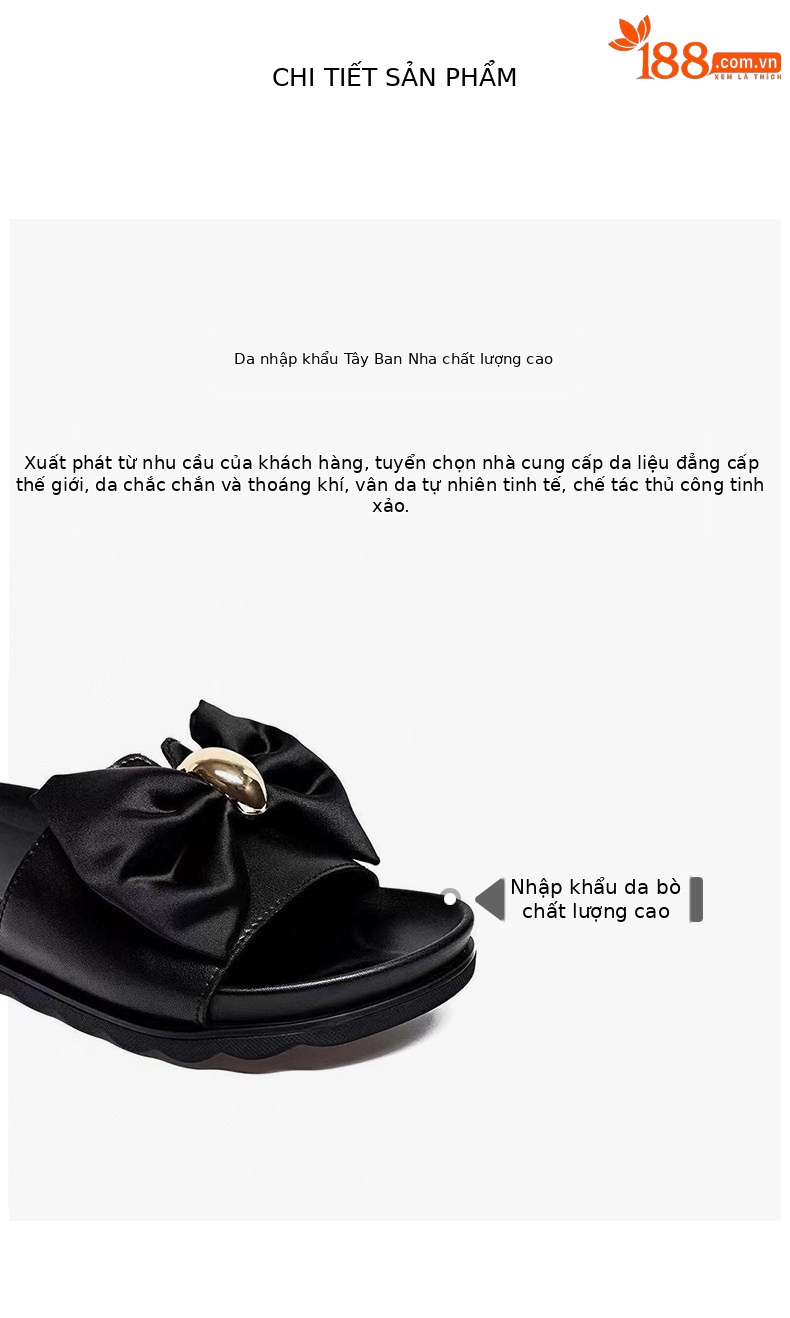 Dép sandal nữ đế dày nơ bướm quai chữ V hở mũi — màu đen chi tiết 2