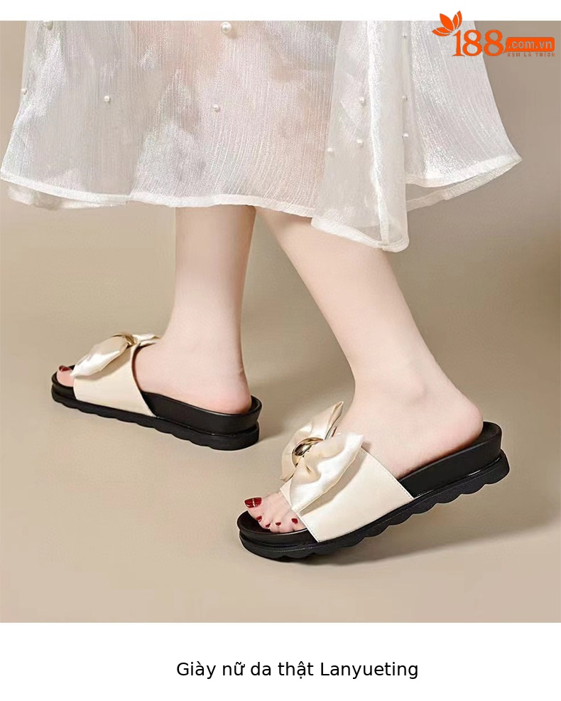 Dép sandal nữ đế dày nơ bướm quai chữ V hở mũi — màu đen chi tiết 7