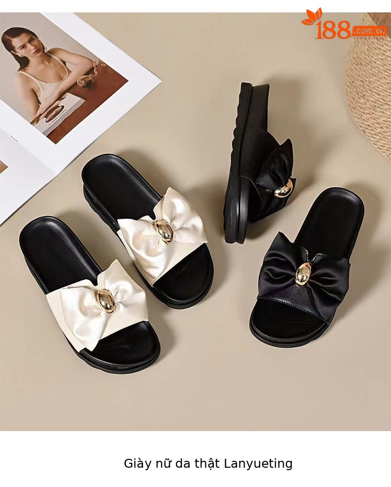 Dép sandal nữ đế dày nơ bướm quai chữ V hở mũi — màu đen chi tiết 9
