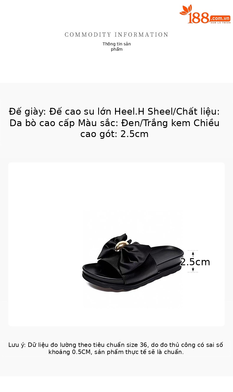 Dép sandal nữ đế dày nơ bướm quai chữ V hở mũi — màu đen chi tiết 1
