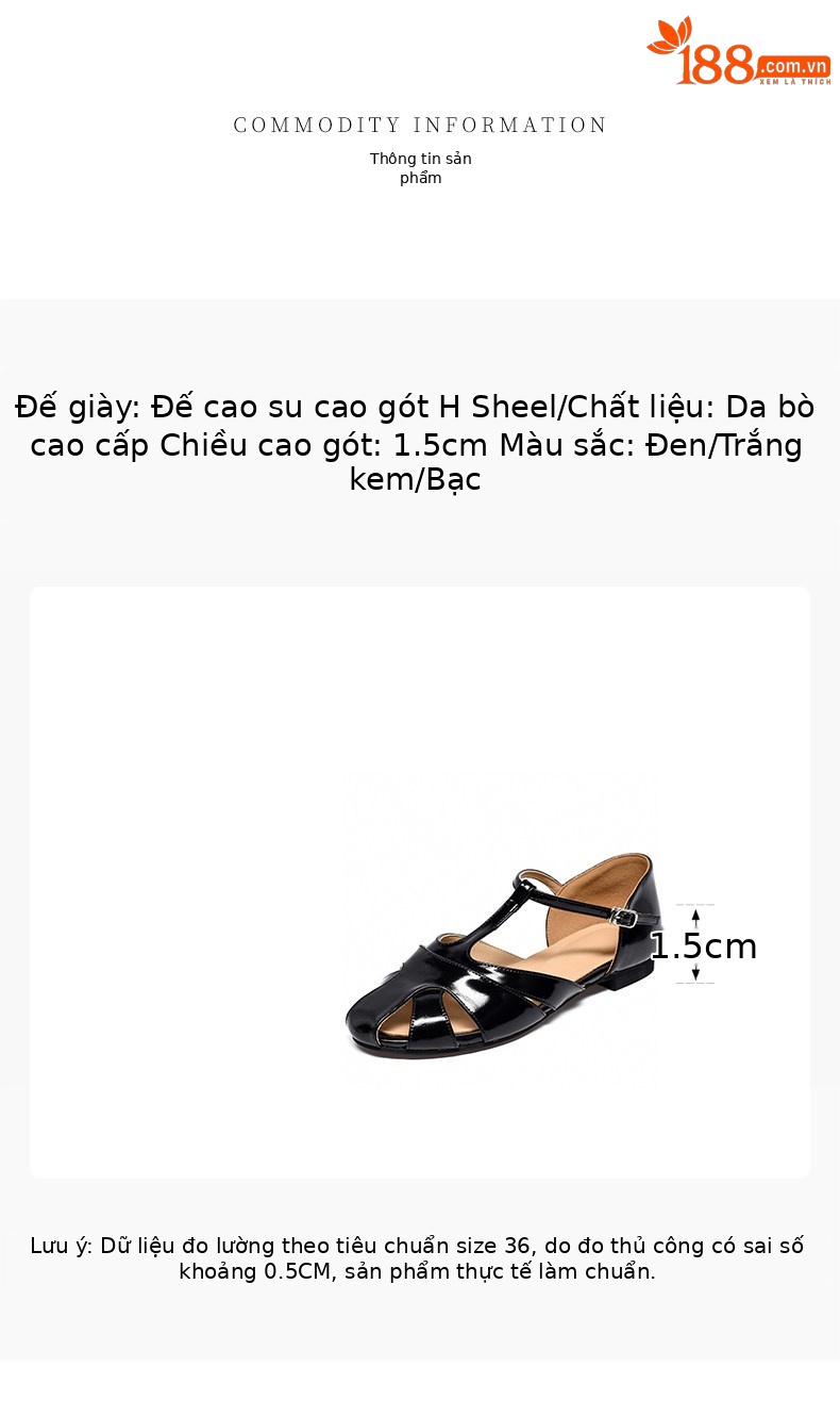 Sandal nữ da thật mũi tròn đế bệt quai ngang phong cách La Mã — màu đen chi tiết 1