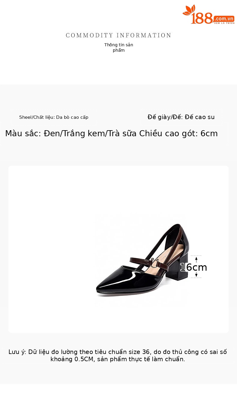 Sandal cao gót nữ da thật mũi bao quai ngang gót vuông — Trà sữa màu chi tiết 1