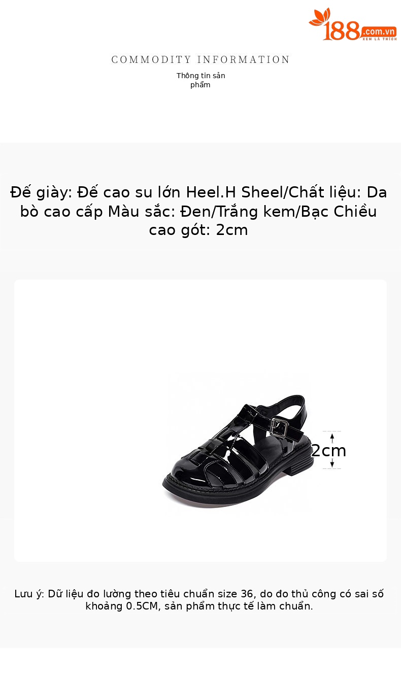 Sandal nữ da thật quai chữ V mũi tròn đế bệt — màu đen chi tiết 1